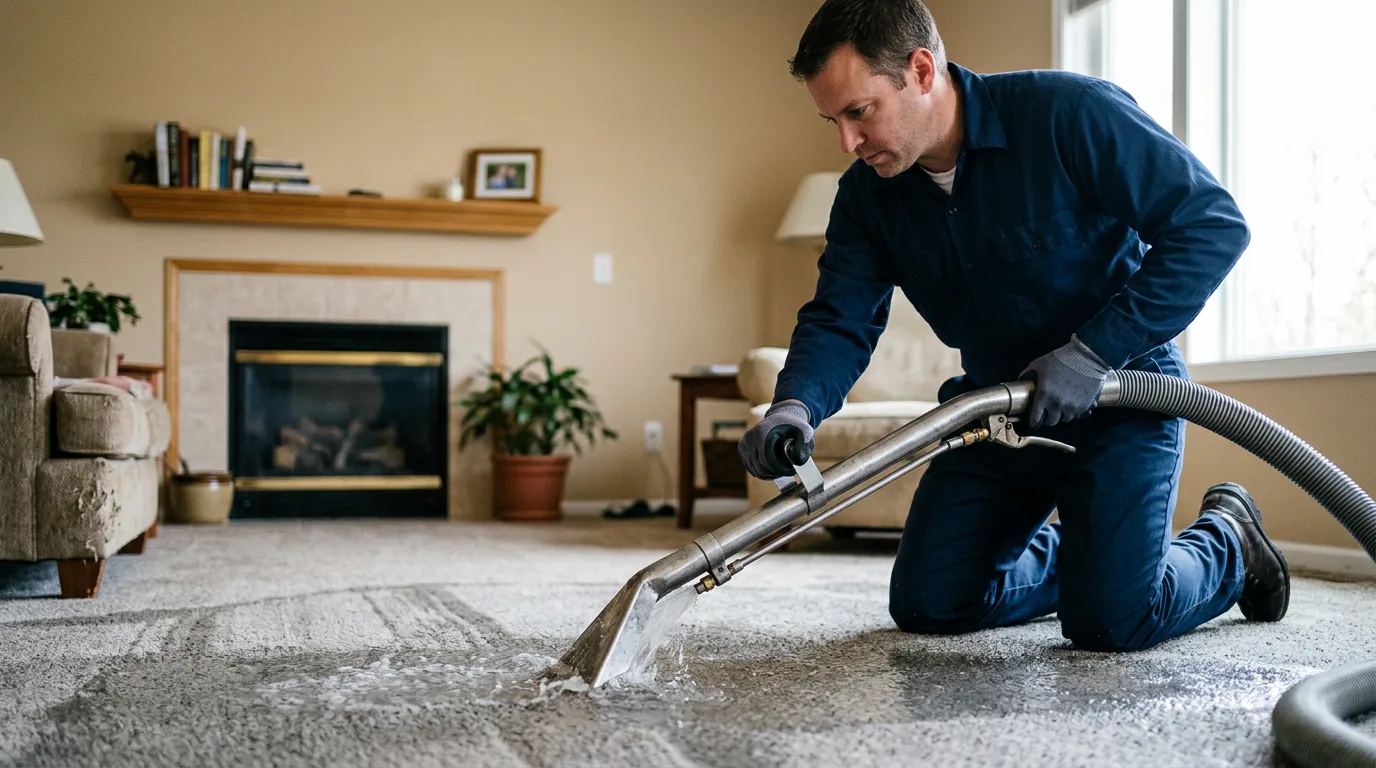 Water damage restoration technician working near Cortland, NY